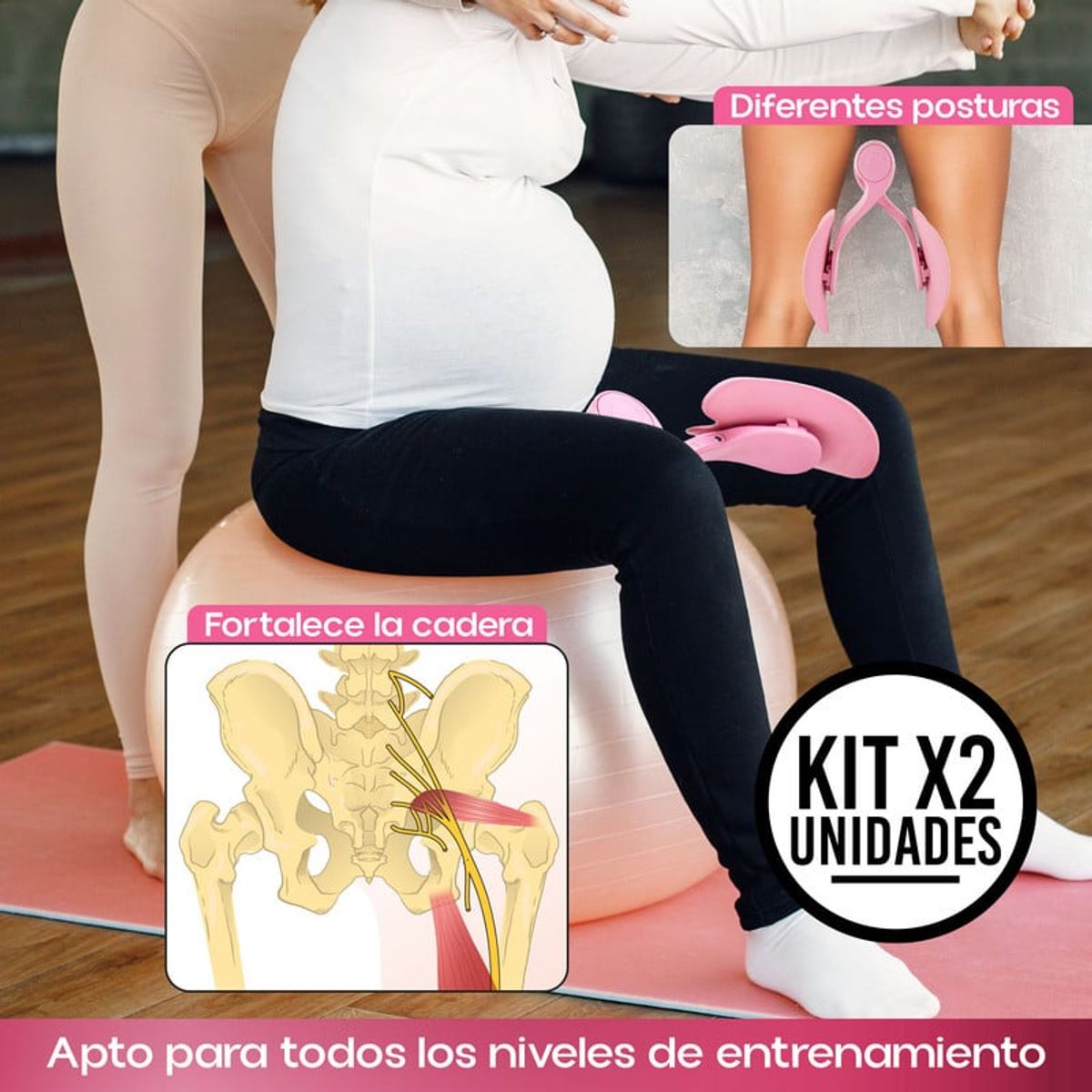 STYLE STARS - Set x2 Entrenador de Cadera Ejercitador de Pelvis y Muslos Rosado