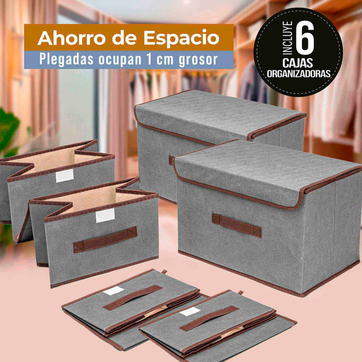 ENERGY PLUS - Set x6 Cajas Organizadoras Ropa Plegables con Tapa y Manijas