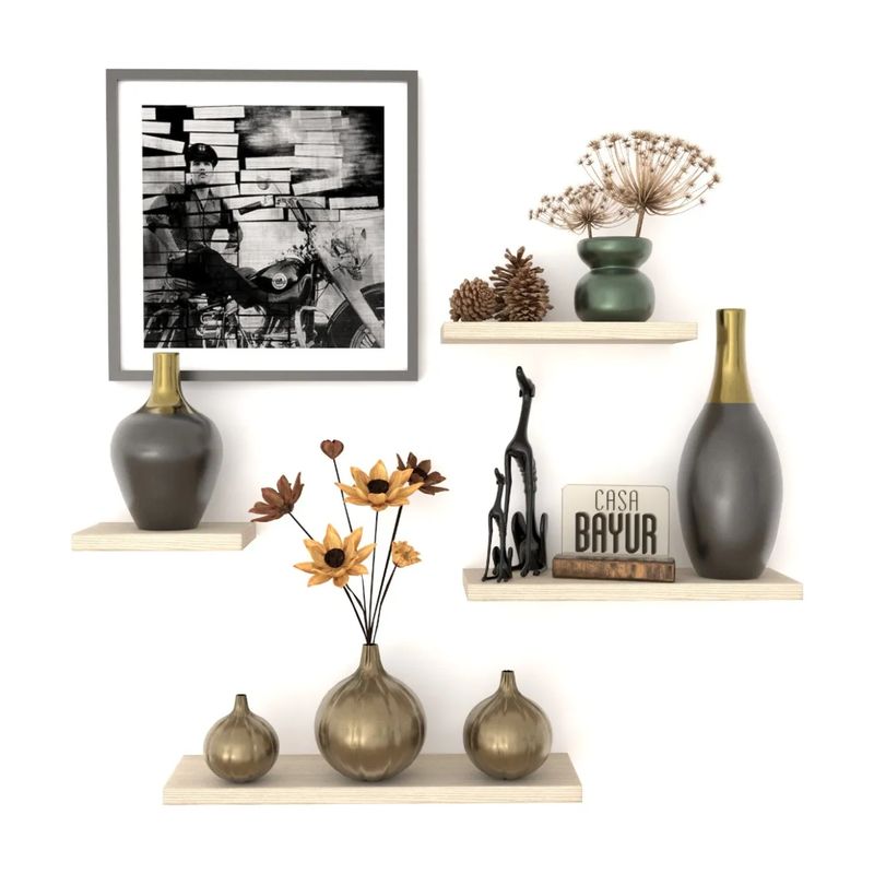 GENERICO - Set 4 Repisas Flotantes - Decoración Moderna, Melamina, Color Arena