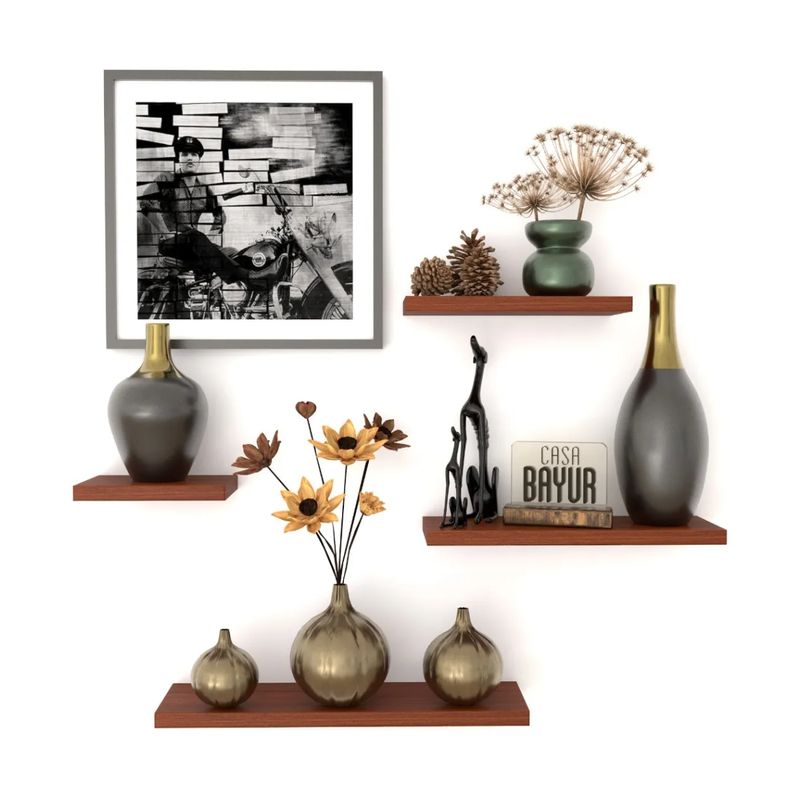 GENERICO - Set 4 Repisas Flotantes - Decoración Moderna, Melamina, Color Cedro