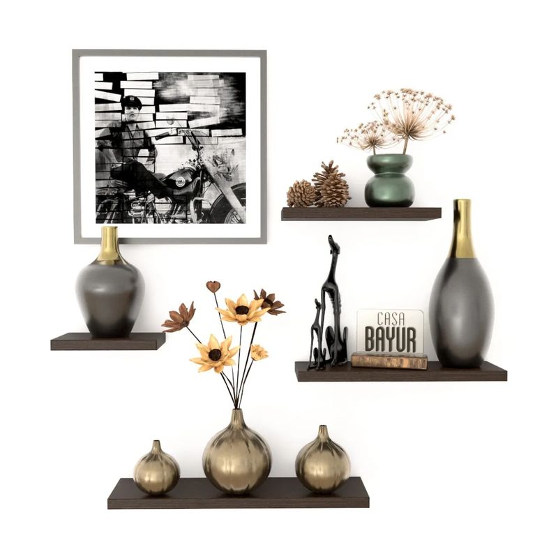 GENERICO - Set 4 Repisas Flotantes - Decoración Moderna, Melamina, Color Wengue