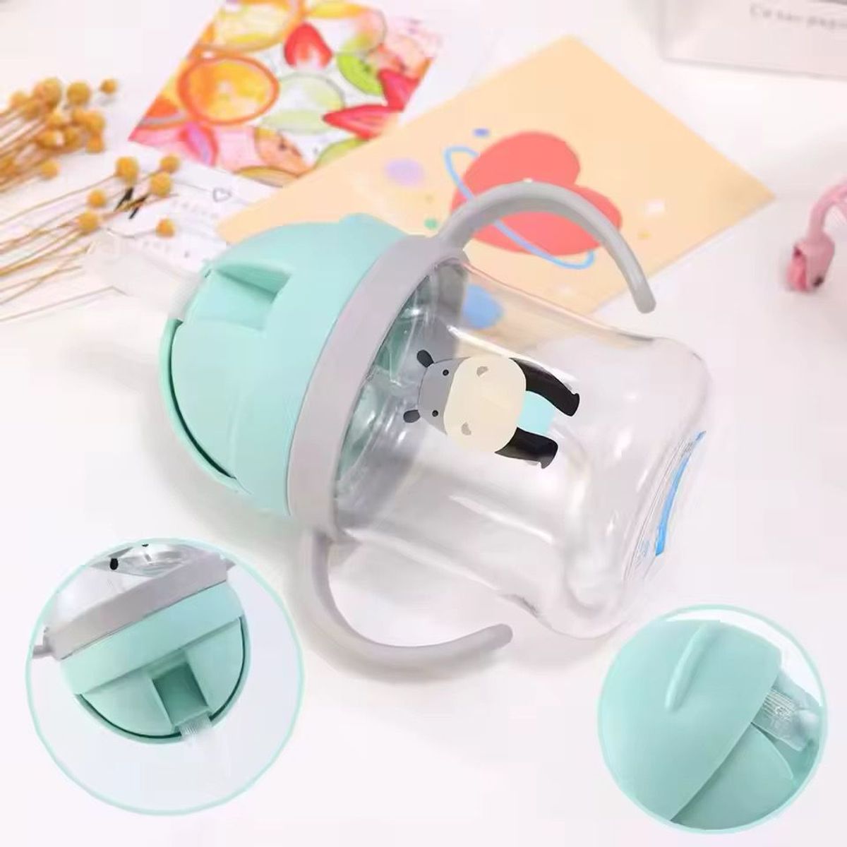 GENERICO - Vaso Pitillo Anti Derrame Con Agarraderas Azul Para Niño