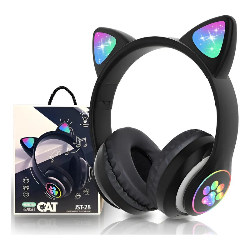 KIDSHOP - Audifonos Inalambricos Diadema Con Orejas De Gato STN-28 Negro
