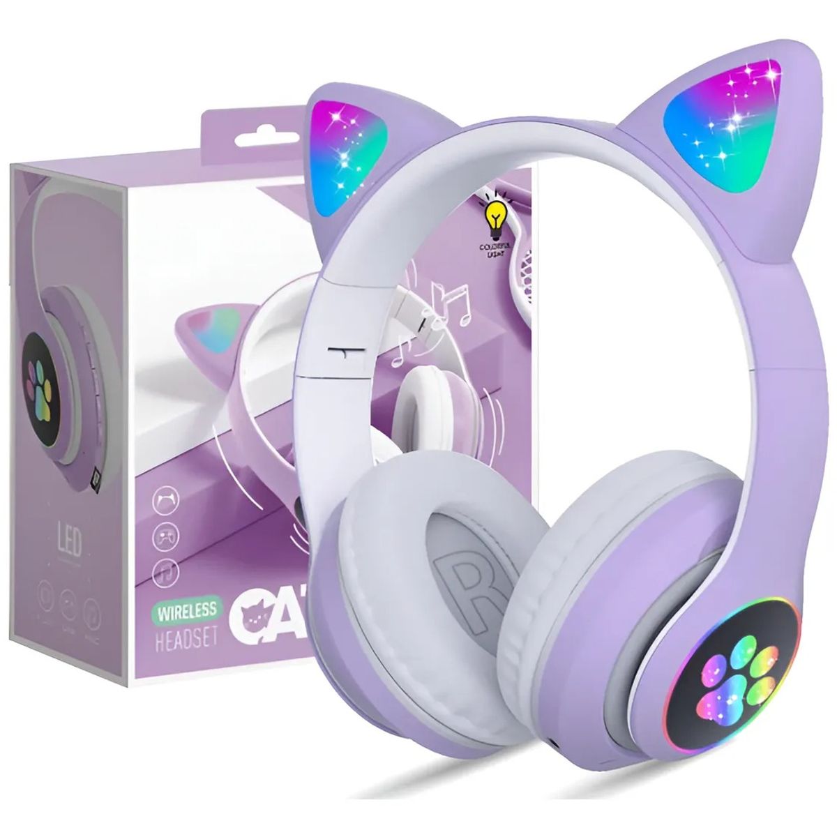 KIDSHOP - Audifonos Inalambricos Diadema Con Orejas De Gato STN-28 Morado