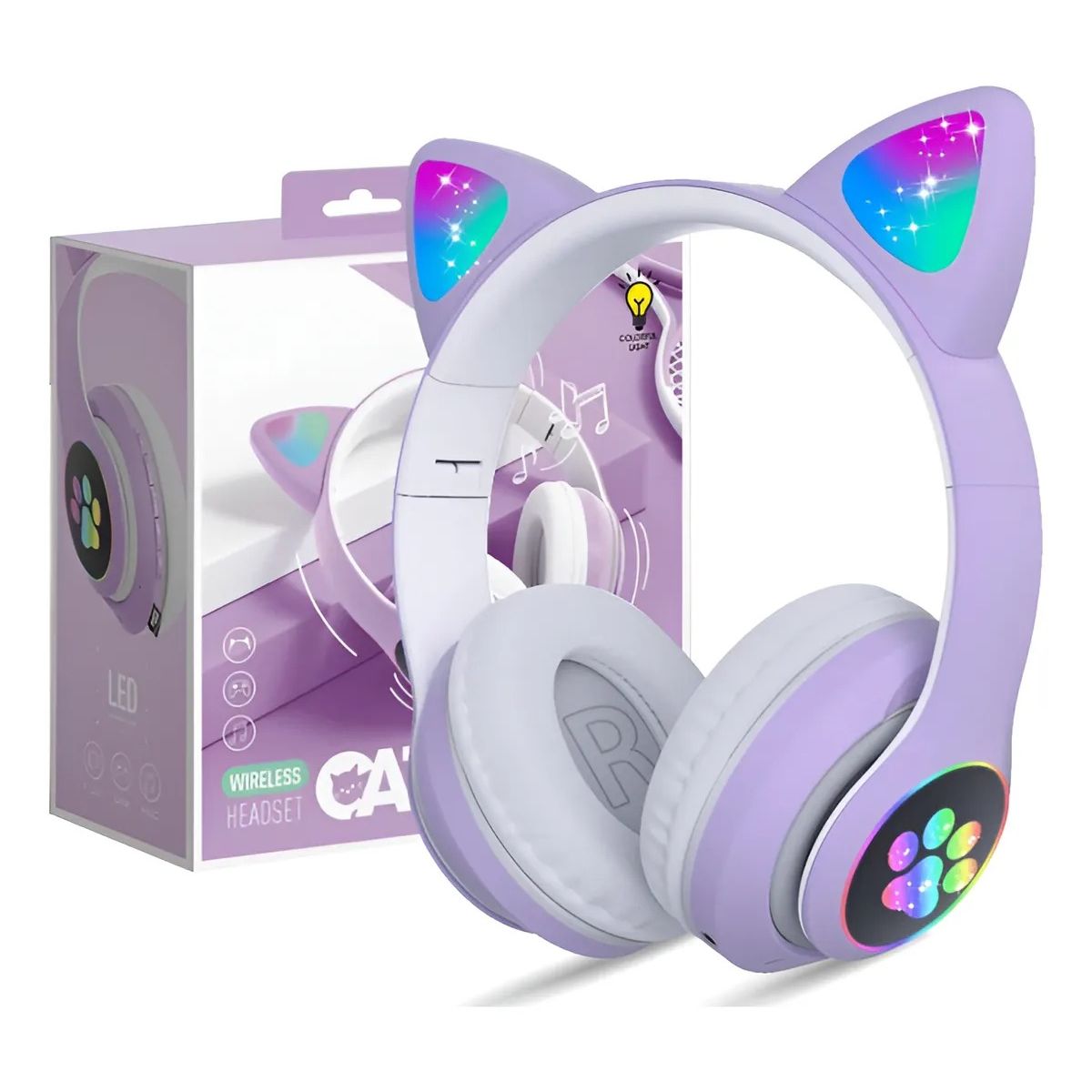 KIDSHOP - Audifonos Inalambricos Diadema Con Orejas De Gato STN-28 Morado