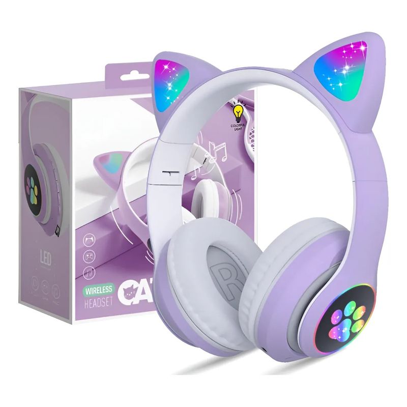 KIDSHOP - Audifonos Inalambricos Diadema Bluetooth Con Orejas De Gato Morado