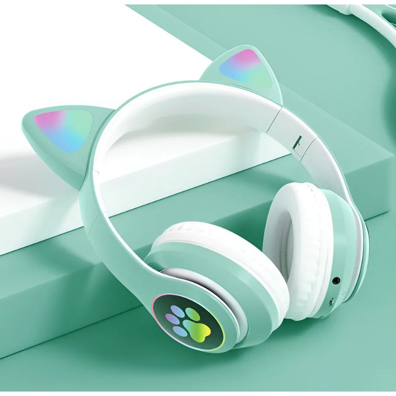 KIDSHOP - Audifonos Inalambricos Diadema Bluetooth Con Orejas De Gato Verde