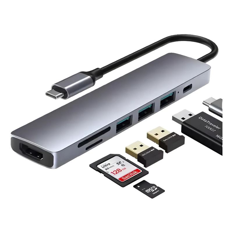 KIDSHOP - Adaptador Hub Tipo C 4k Hdmi Usb 3.0 Pd Tf Sd 7 En 1 Pc