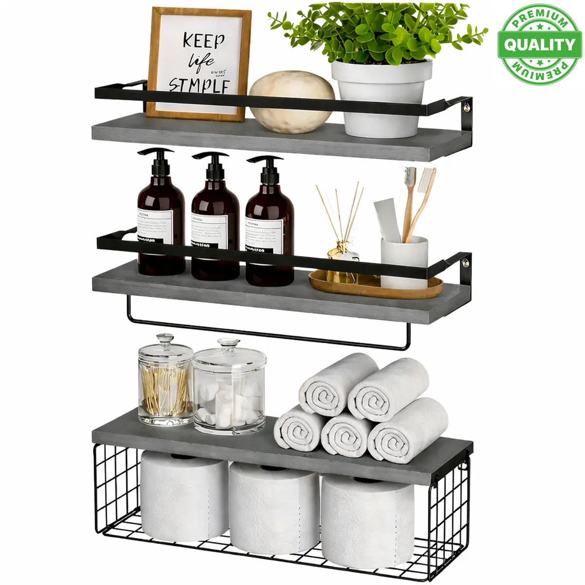 ONE PIXEL - Repisas Estante Flotante Organizador Para Baño 3 Piezas Gris