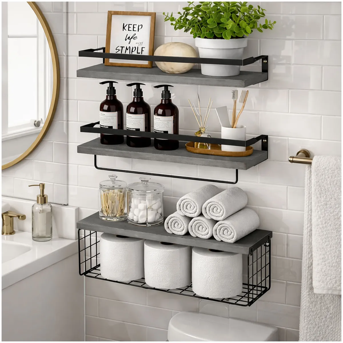 ONE PIXEL - Repisas Estante Flotante Organizador Para Baño 3 Piezas Gris