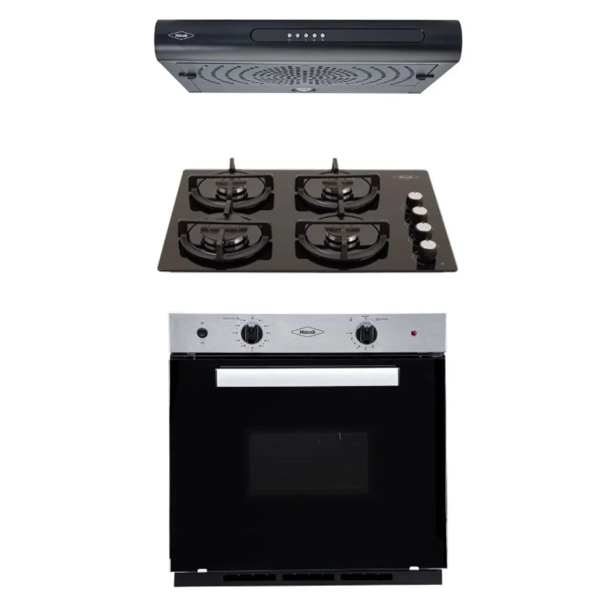 HACEB - Combo Haceb Estufa de empotrar Cristal 60x43 + Campana Tofu 3V + Horno Mixto 60cm GN 120V