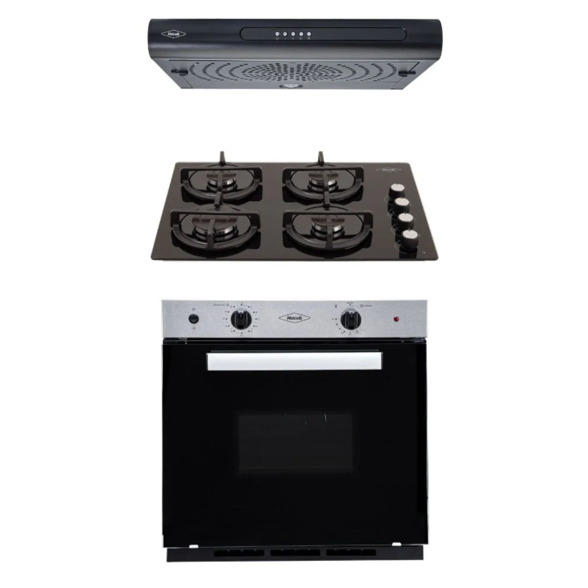 HACEB - Combo Haceb Estufa de empotrar Cristal 60x43 + Campana Tofu 3V + Horno Mixto 60cm GN 120V