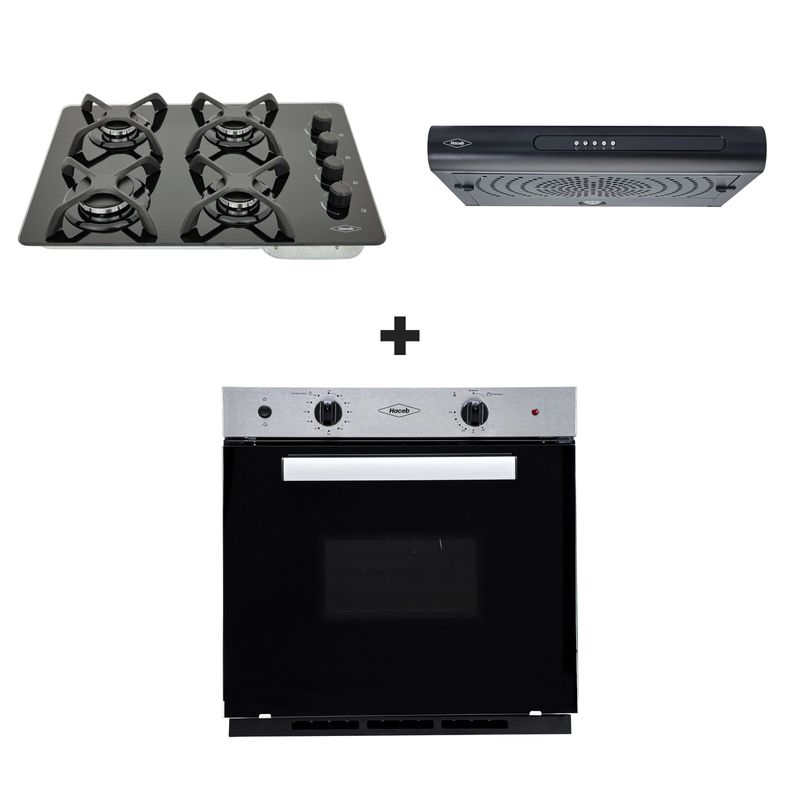 HACEB - Combo Haceb Estufa de empotrar Cristal 60x43 + Campana Tofu 3V + Horno Mixto 60cm GN 120V
