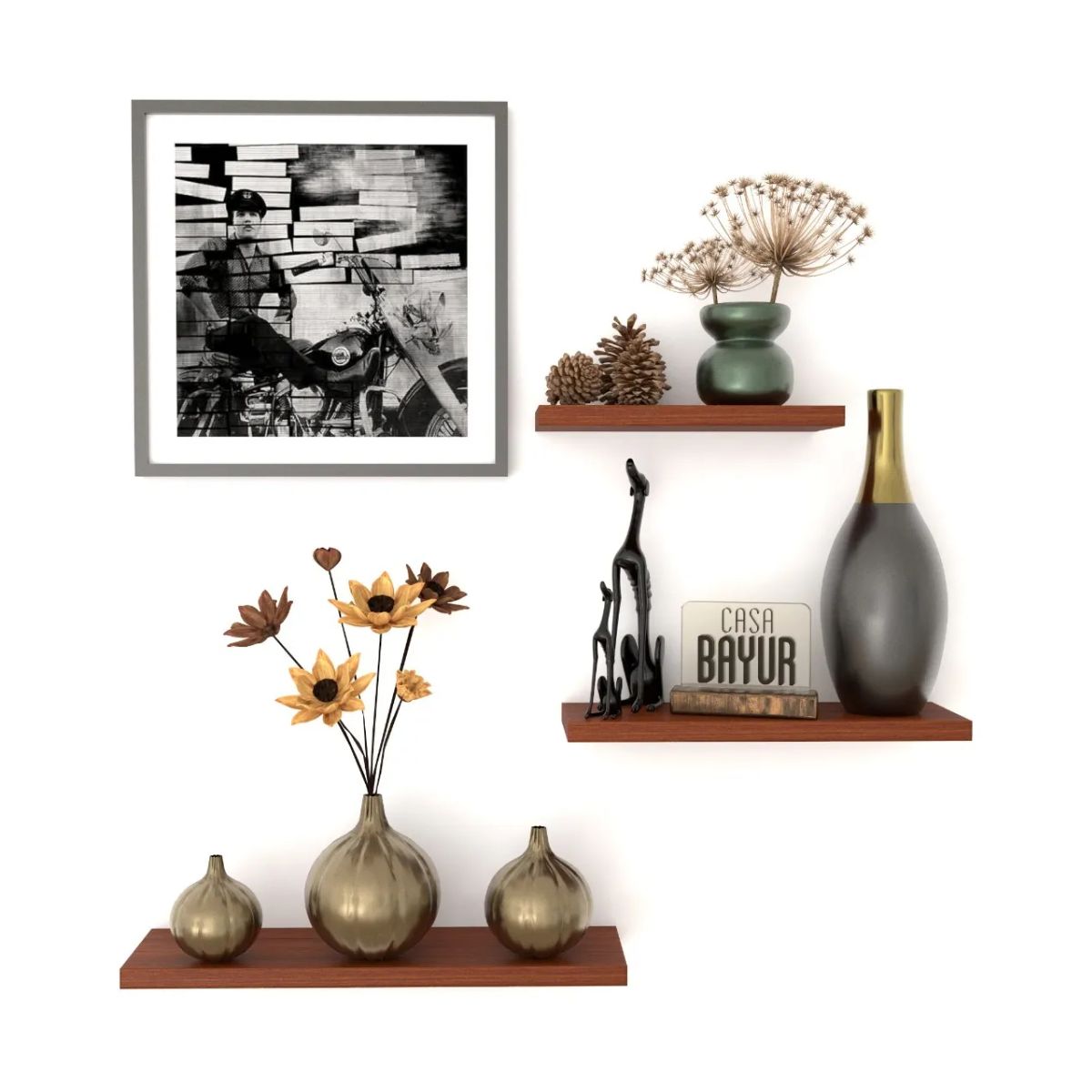 GENERICO - Set 3 Repisas Flotantes - Decoración Moderna, Melamina, Color Cedro