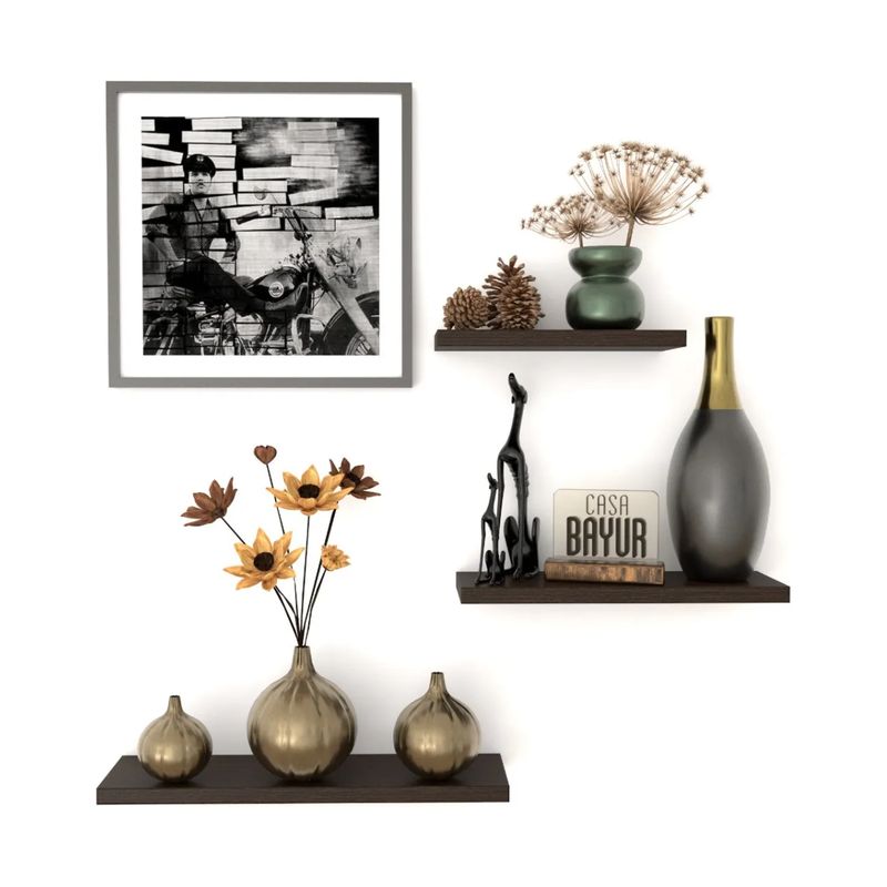GENERICO - Set 3 Repisas Flotantes - Decoración Moderna, Melamina, Color Wengue