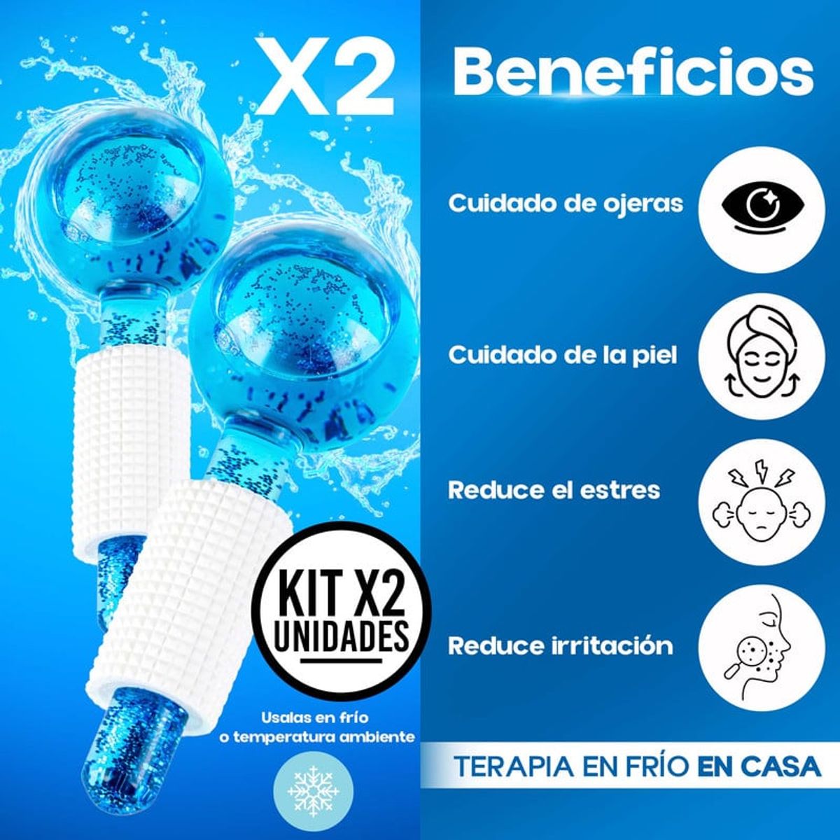 STYLE STARS - Set x2 Globos de Hielo Facial Masajeador Lifting Anti Ojeras Azul