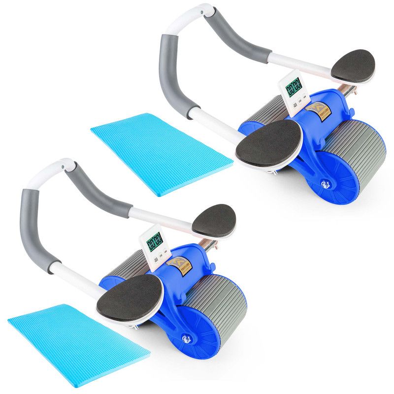 STYLE STARS - Set x2 Rueda Abdominal Gym Rodillo con Timer Digital y Apoyo Azul
