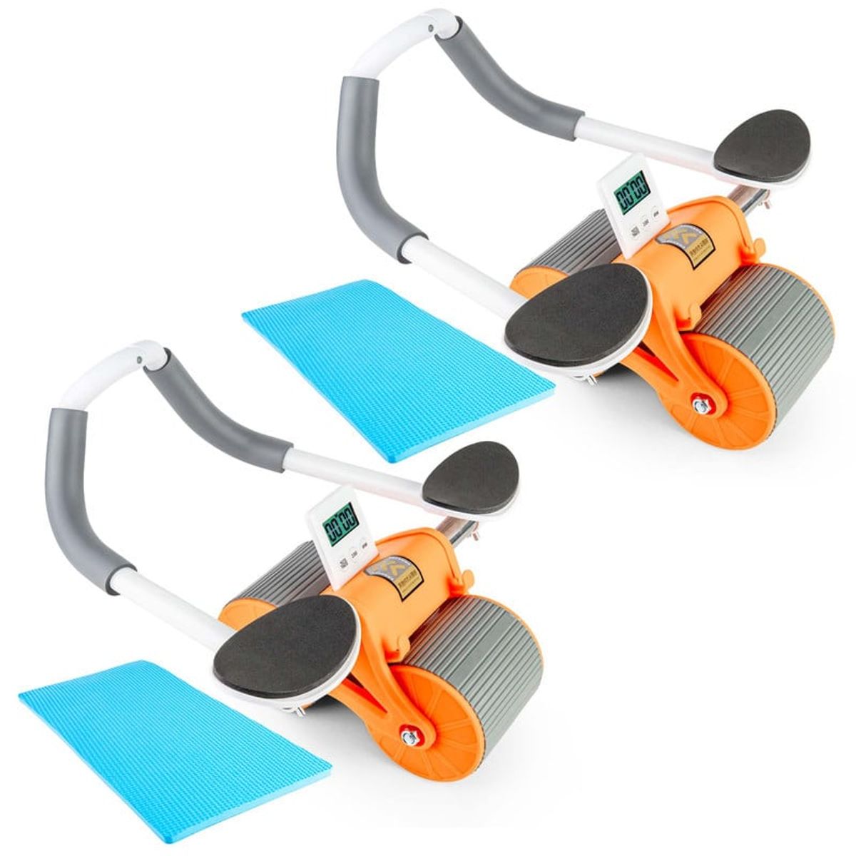 STYLE STARS - Set x2 Rueda Abdominal Gym Rodillo con Timer Digital y Apoyo Naranja