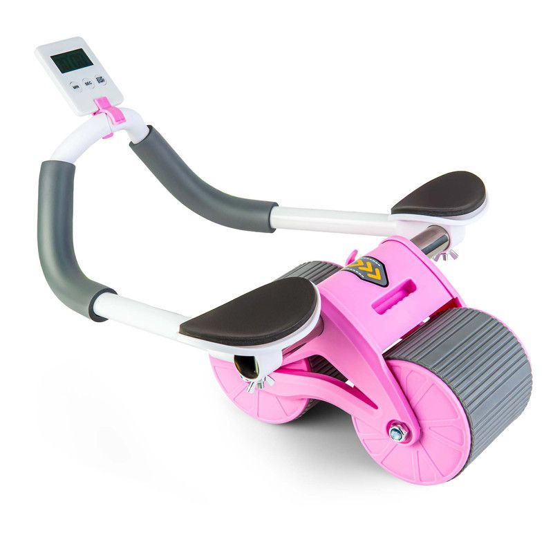 STYLE STARS - Rueda Abdominal Gym -Rodillo con Timer Digital y Apoyo Codos Rosada