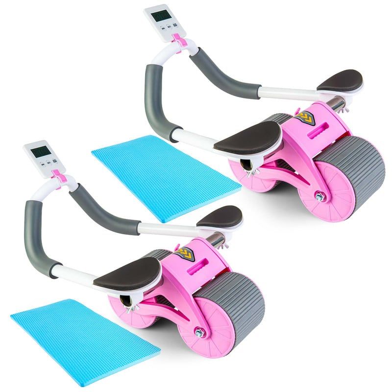 STYLE STARS - Set x2 Rueda Abdominal Gym Rodillo con Timer Digital y Apoyo Rosada