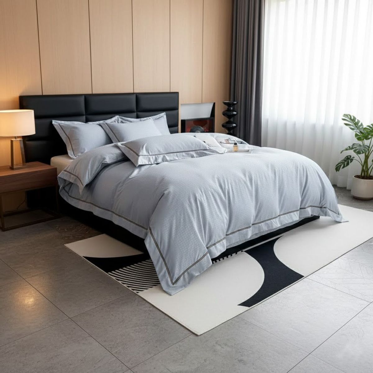 MY HOME STORE - Funda Duvet Algodón Borde Sesgo Azul Cielo