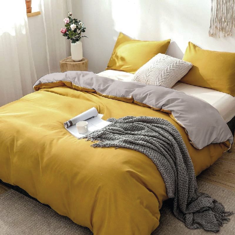 MY HOME STORE - Duvet Bicolor Mostaza- Gris perla K