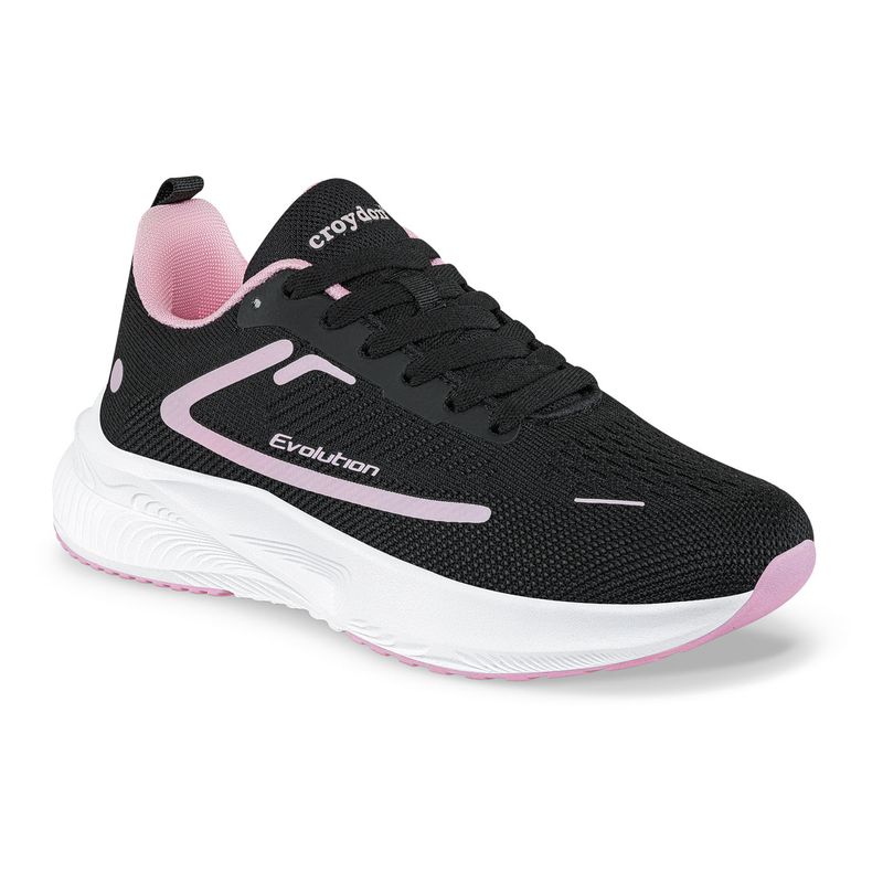 CROYDON - Tenis Running Fuol Negro-Rosa para Mujer Croydon