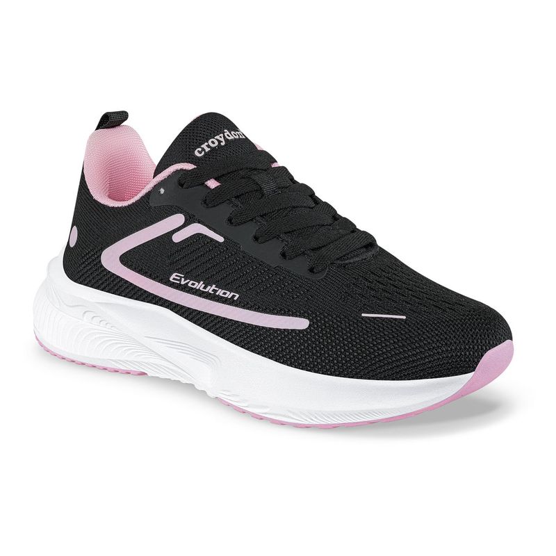 CROYDON - Tenis Running Fuol Negro-Rosa para Mujer Croydon