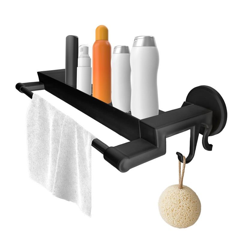 ENERGY PLUS - Estante Organizador de Baño Adhesivo con Estante y Toallero Negro