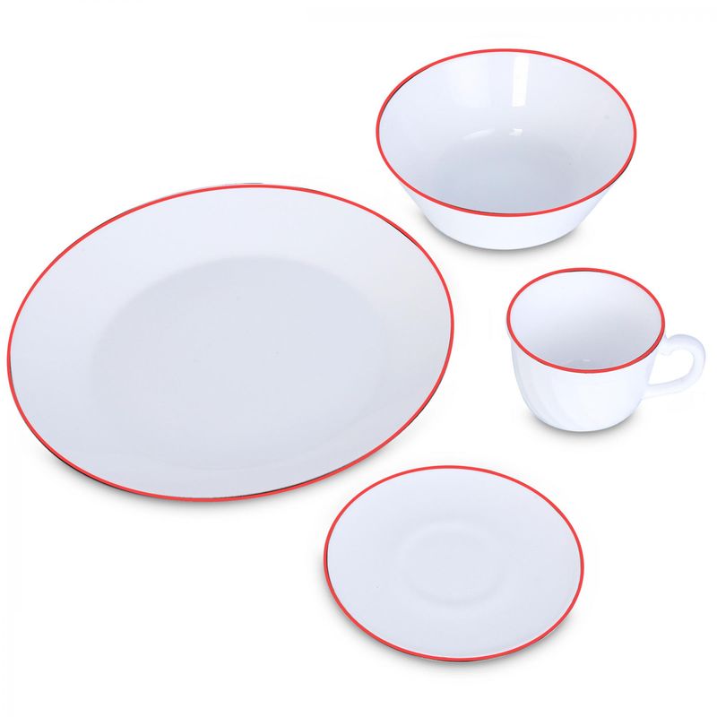 HOME ELEMENTS - VAJILLA 416 BLANCA CON BORDE ROJO