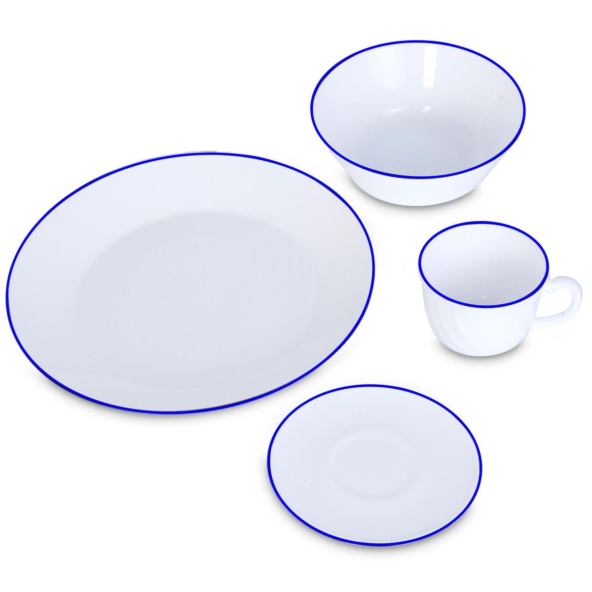 HOME ELEMENTS - VAJILLA 416 BLANCA CON BORDE AZUL