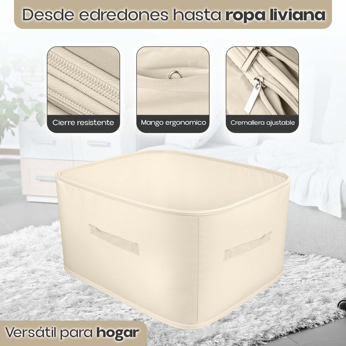 ENERGY PLUS - Bolsa Ahorradora Espacio 3 Cierres Organizador Cobijas Ropa Beige