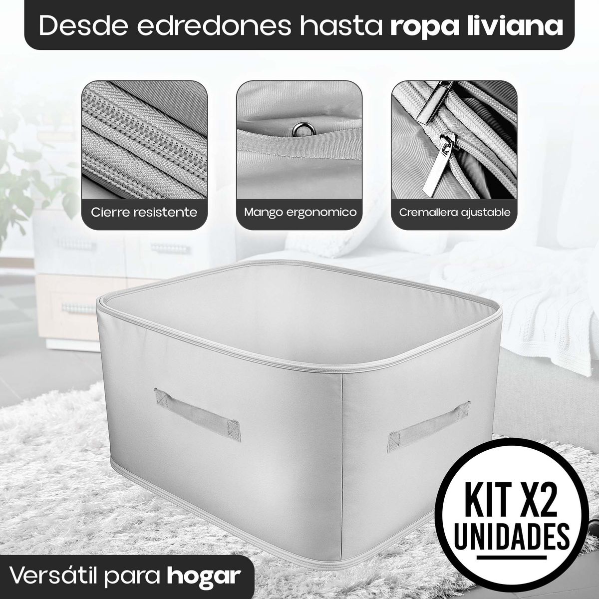 ENERGY PLUS - Set x2 Bolsas Ahorradoras de Espacio 3 Niveles Organizadoras Gris