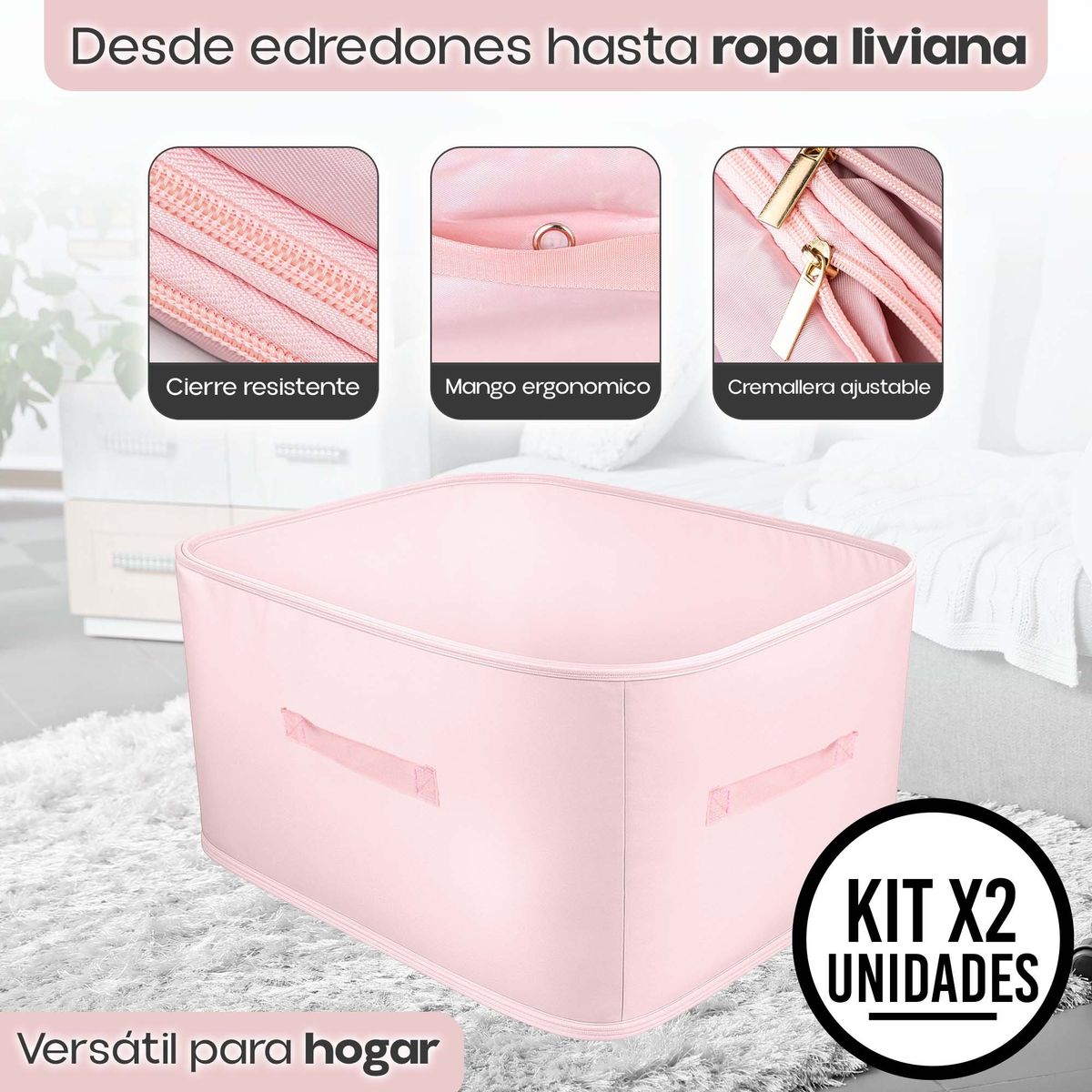 ENERGY PLUS - Set x2 Bolsas Ahorradoras de Espacio 3 Niveles Organizadoras Rosa