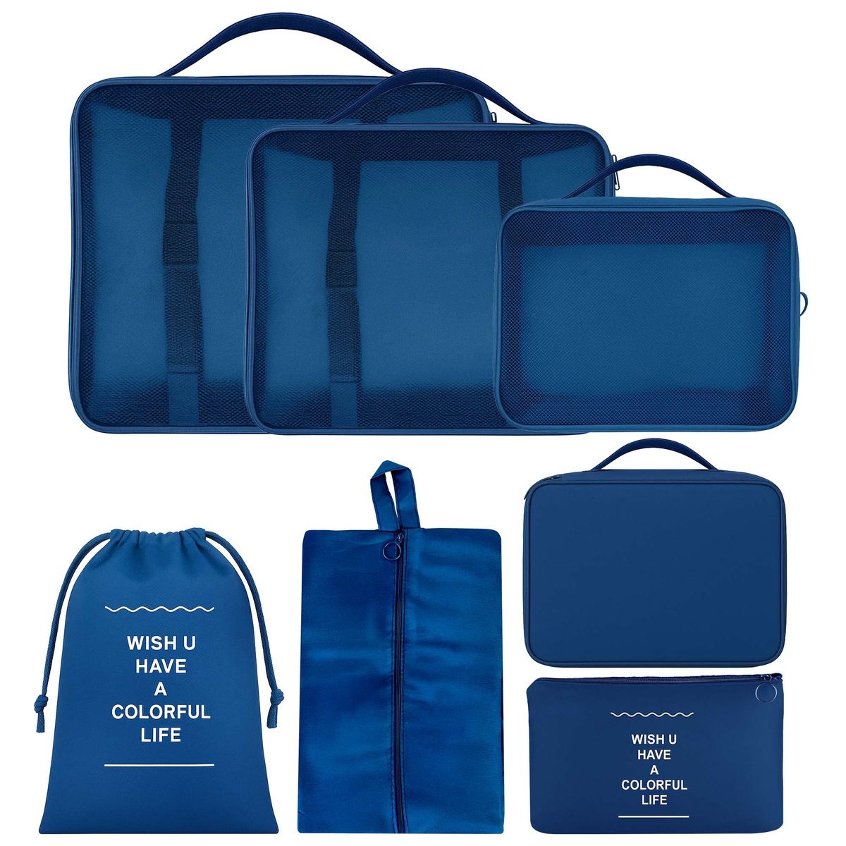 ENERGY PLUS - Set x7 Bolsas Organizadoras para Maleta Cubos Viaje Práctico Azul