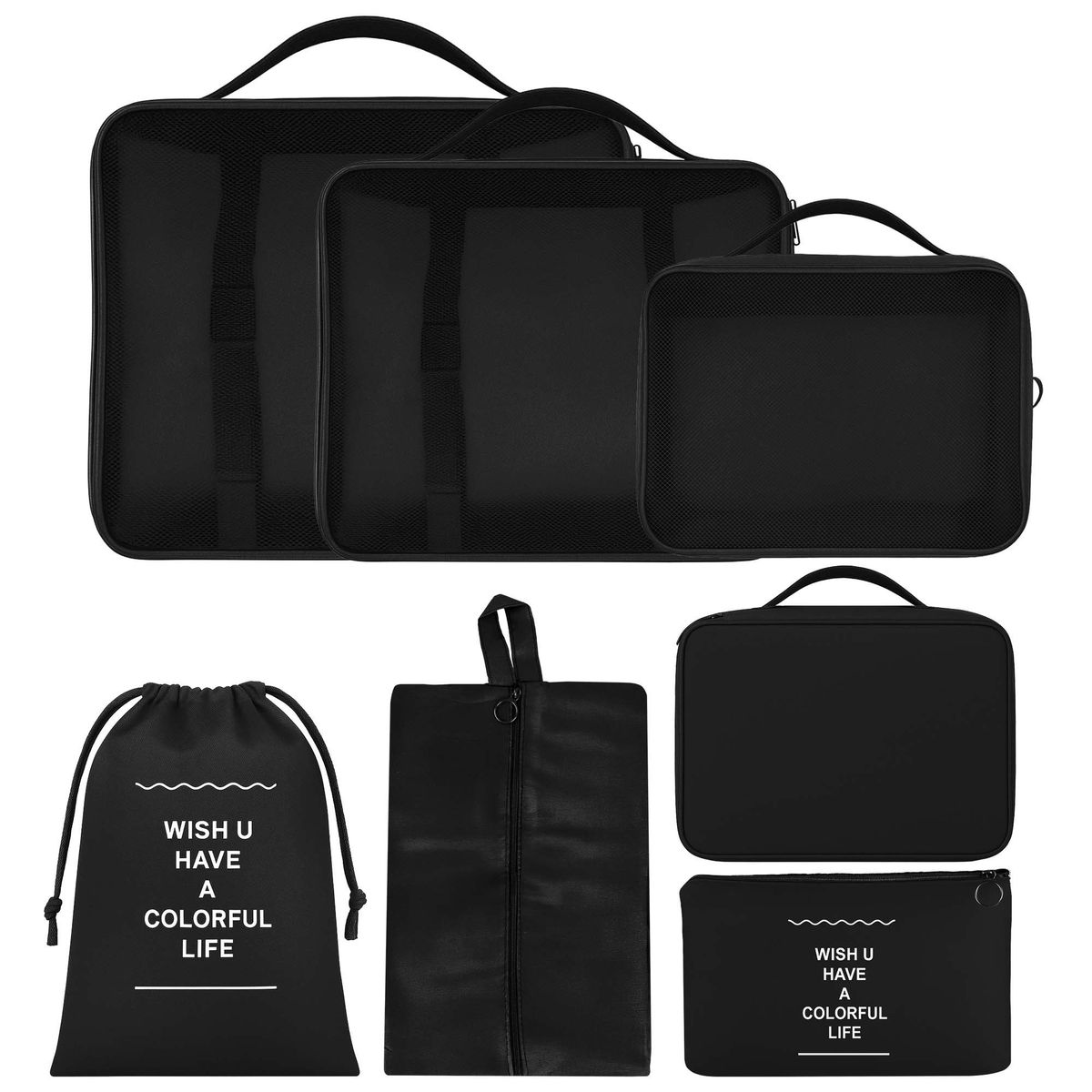ENERGY PLUS - Set x7 Bolsas Organizadoras para Maleta Cubos Viaje Práctico Negra
