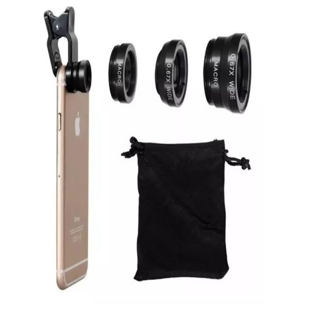 GENERAL - Kit lentes celular 3 en 1 ojo de pez macro gran angular wide selfie