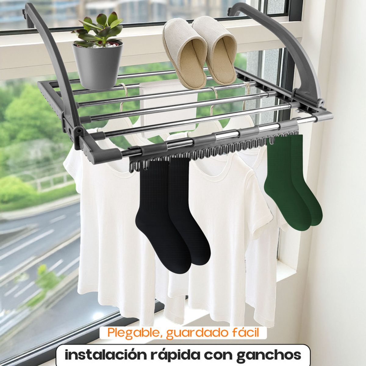 ENERGY PLUS - Tendedero Plegable Portátil para Apartamentos y Balcones Gris
