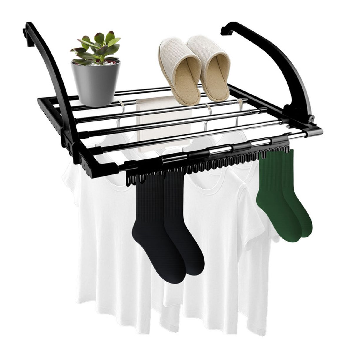 ENERGY PLUS - Tendedero Plegable Portátil para Apartamentos y Balcones Negro