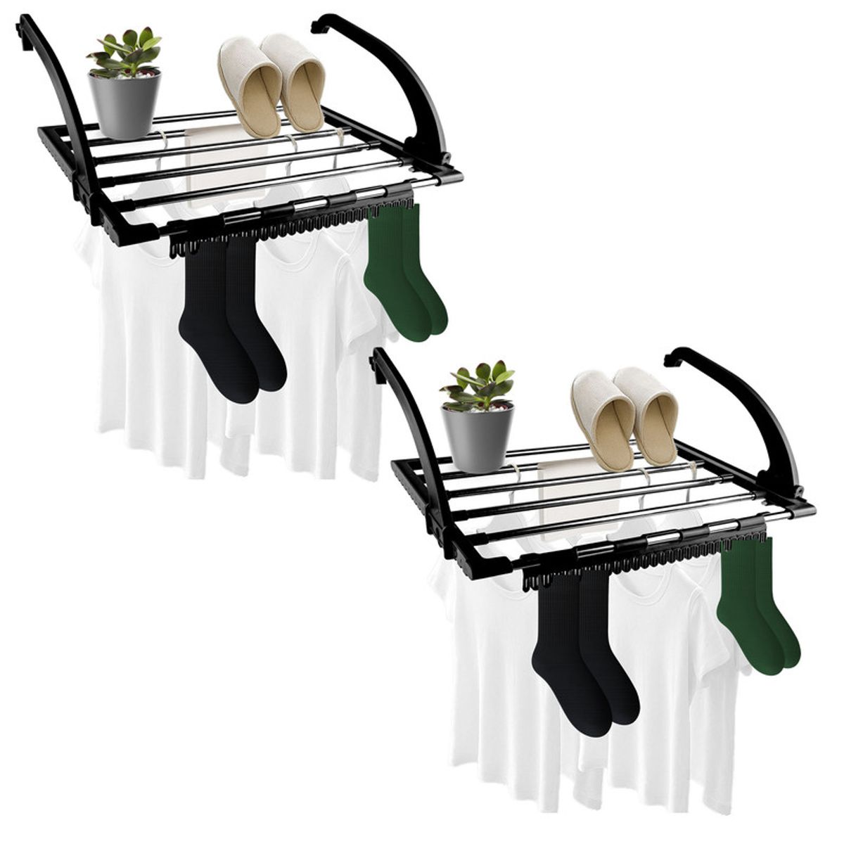 ENERGY PLUS - Set x2 Tendedero Plegable Portátil Apartamentos y Balcones Negro