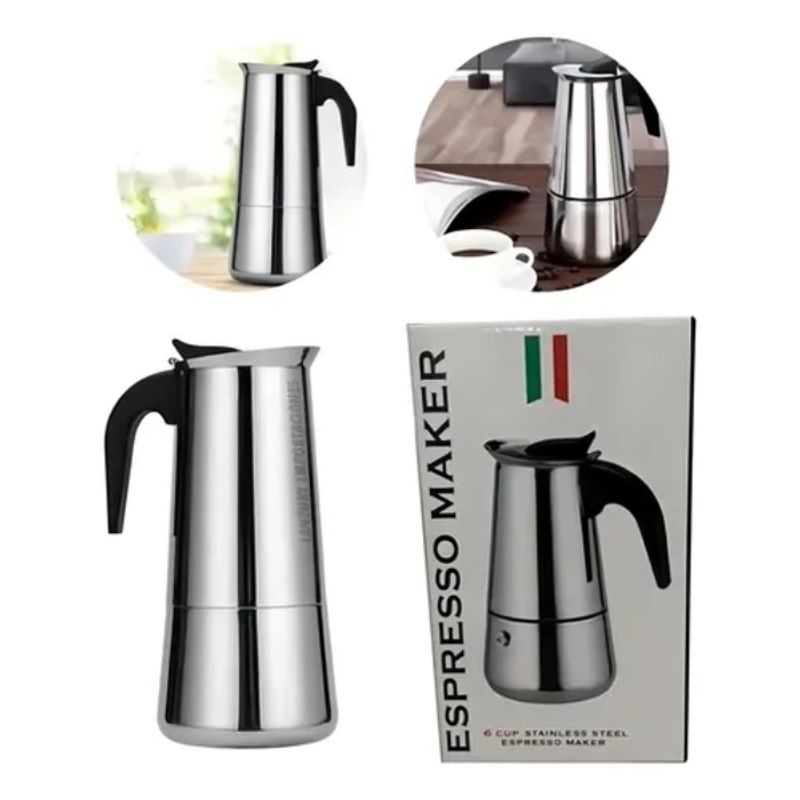 GENERICO - Cafetera Espresso 6 Tazas Manual Acero Italiana