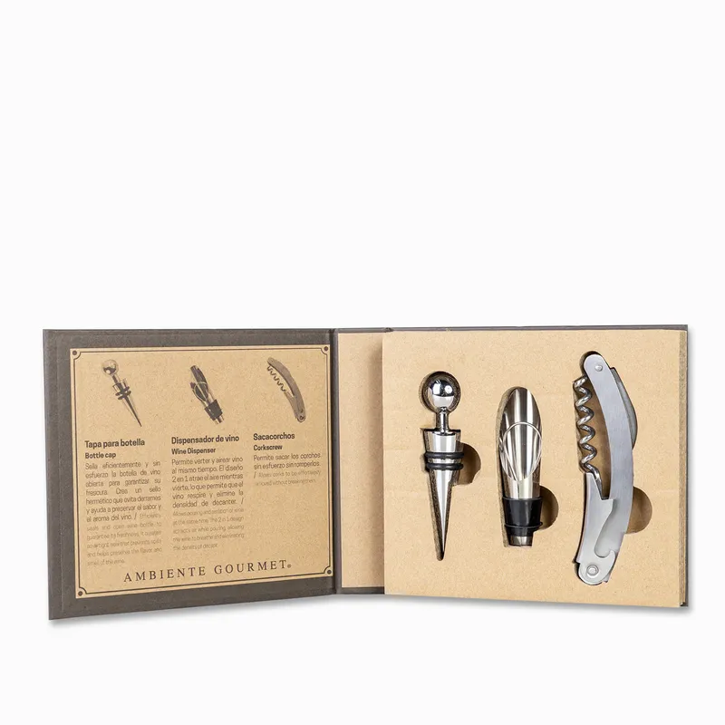 AMBIENTE GOURMET - Set para vinos en acero x 3