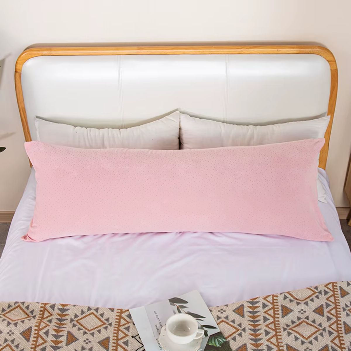 GENERICO - Almohada Corporal Tela Peluche 150x50 cm Funda Con Cierre ROSADO