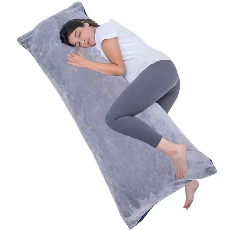 GENERICO - Almohada Corporal Tela Peluche 150x50 cm Funda Con Cierre Gris