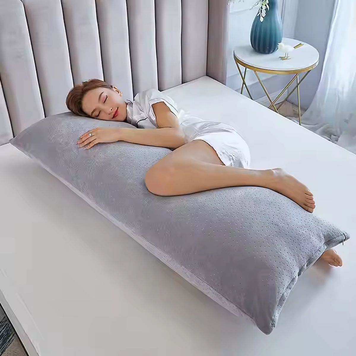 GENERICO - Almohada Corporal Tela Peluche 150x50 cm Funda Con Cierre Gris