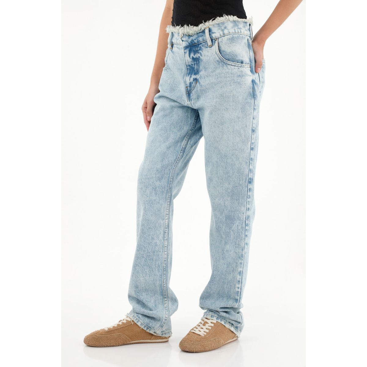 TENNIS - Jean Recto de tiro medio con pretina desflecada para mujer