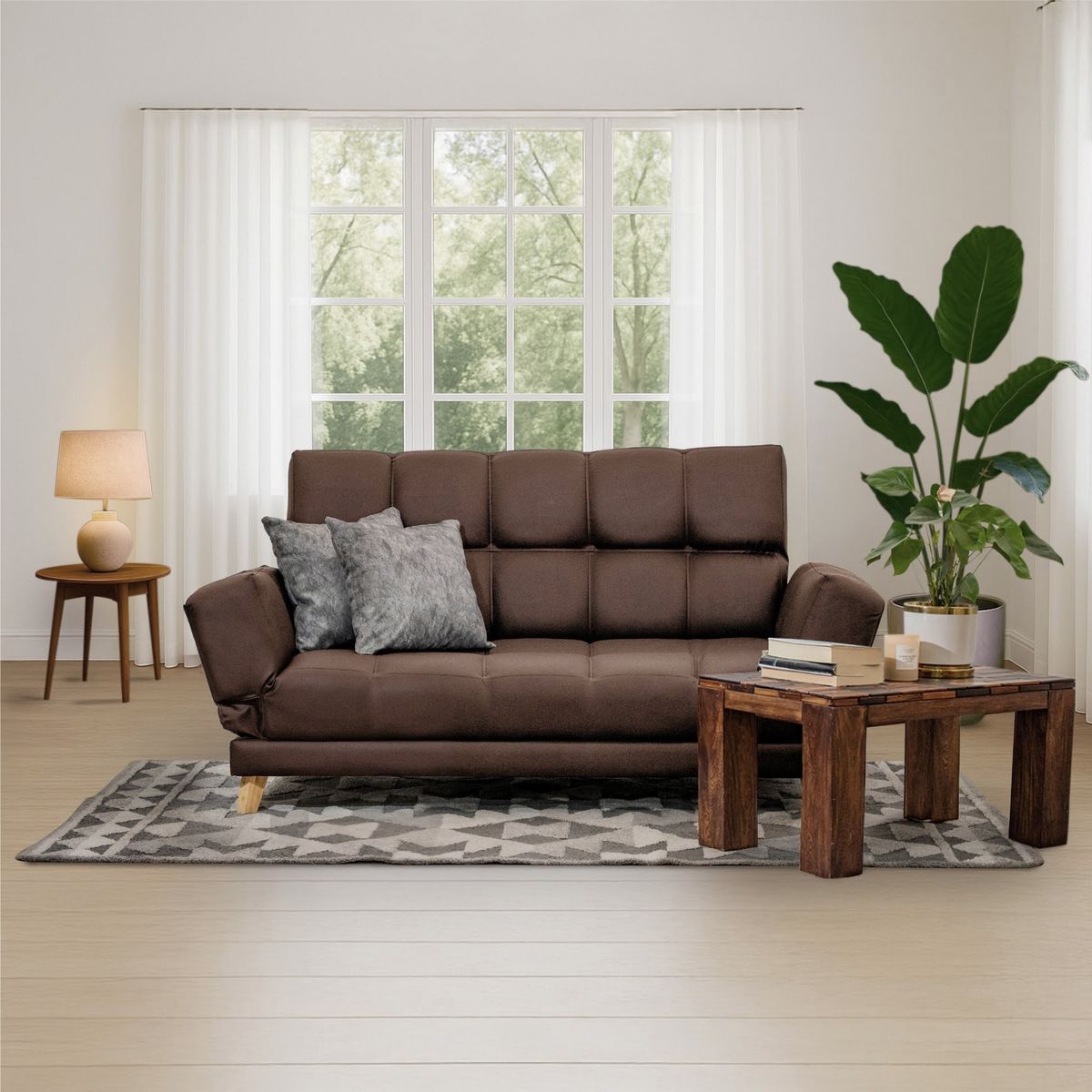 GENERICO - Sofá Cama AMAIKA Tipo Ocean Sintético Café con Cojines