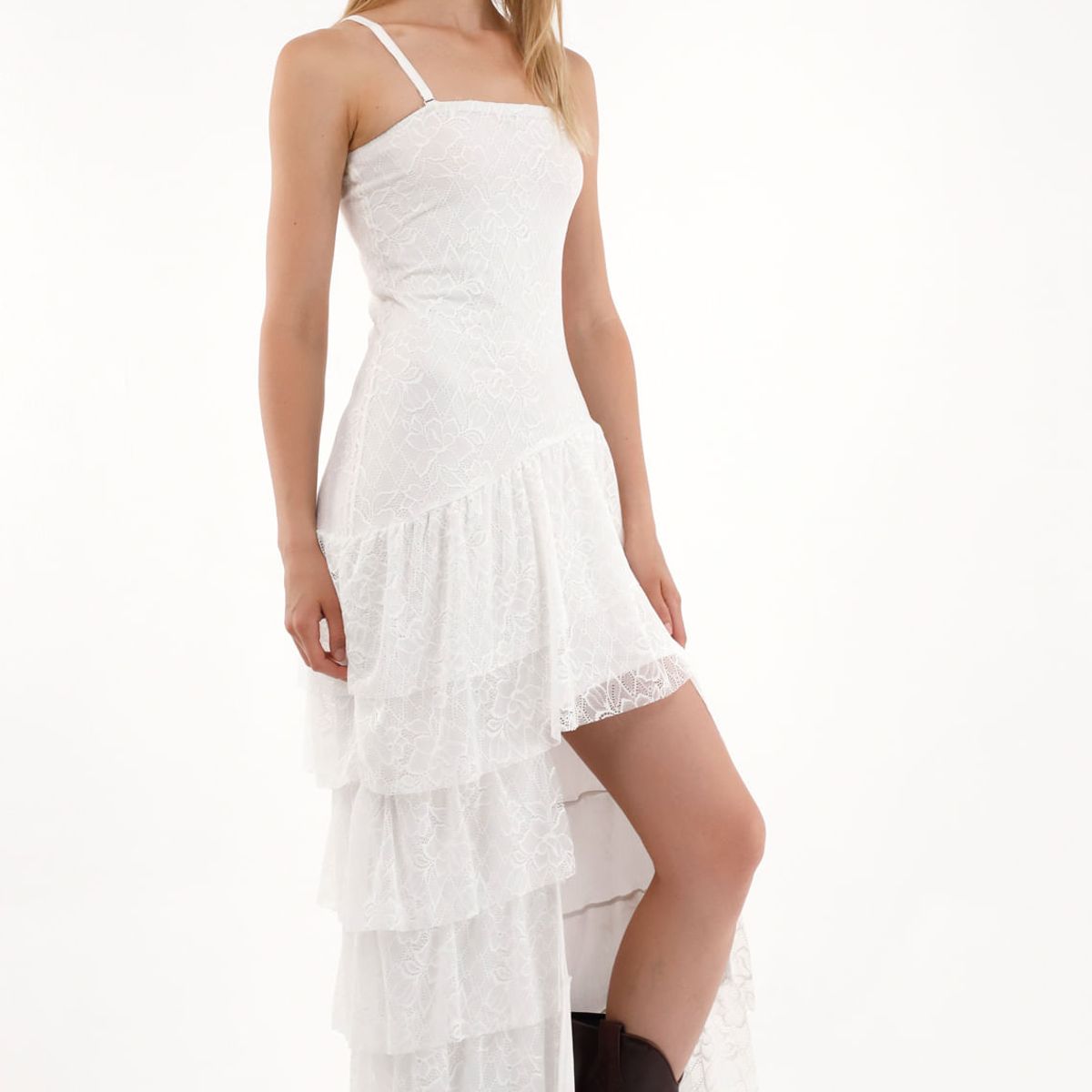 TENNIS - Vestido largo en encaje con boleros crudo para mujer