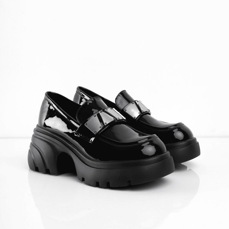 CALZADO ADRENALINA - Mocasines negros con hebilla plateada elirio