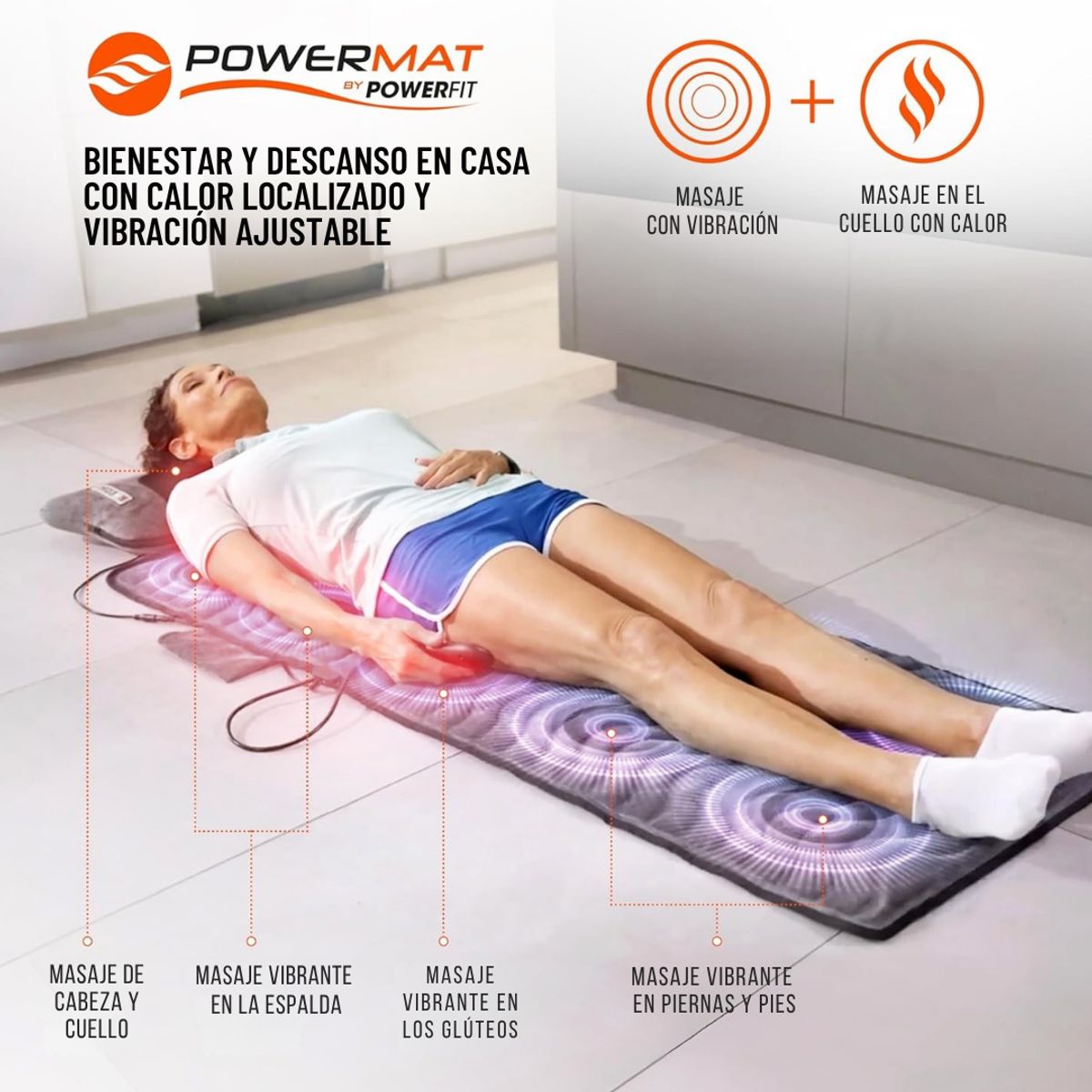 TV NOVEDADES - Sistema De Masaje Con Calor Y Cojín Removible Con Masaje Shiatsu Powermat